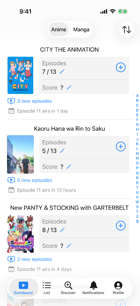 Screenshot of the Dashboard