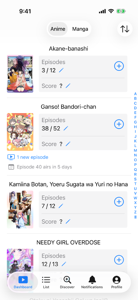 Screenshot of the Dashboard